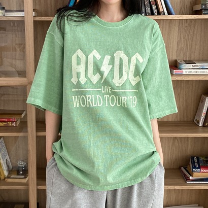 AC/DC 피그먼트 박시 티셔츠